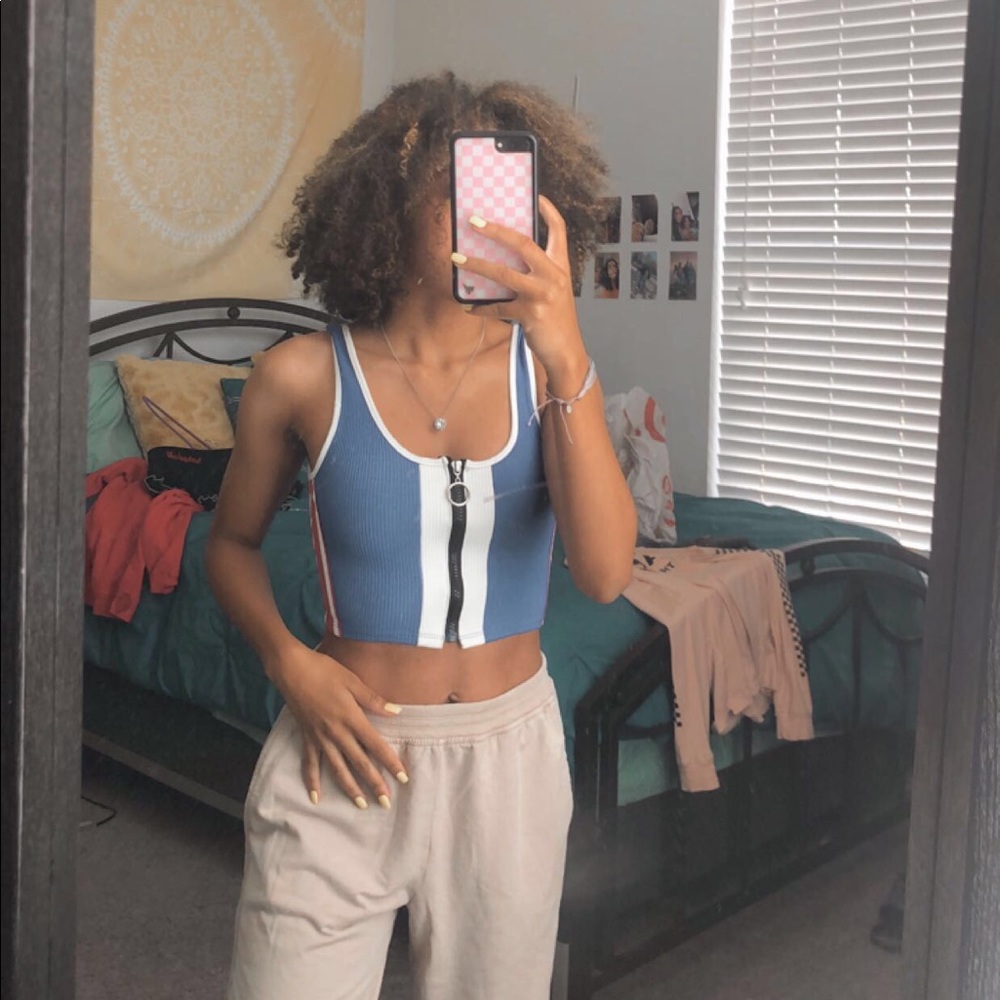 Ribbed zip up crop tank